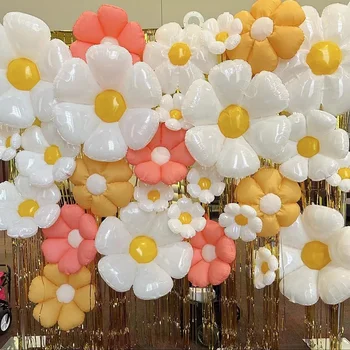 3 шт./лот, воздушный шар с цветами белой маргаритки, 3 размера, воздушные шары из фольги с подсолнухом, гелиевый шар, украшение для детского душа, с Днем рождения малыша.
