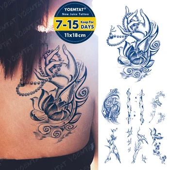 Полупостоянные временные татуировки с лотосом на травах в китайском стиле, стойкие татуировки, боди-арт, поддельные тату Для женщин и мужчин