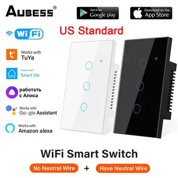 Стандартный Wi-Fi Tuya Smart Touch Switch 1/2/3/4 Банды Домашняя Настенная Кнопка Дистанционного Управления Умный Дом Работает С Alexa Google Home