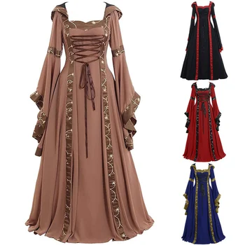 На Хэллоуин, весенне-летний модный стиль, Европейское женское длинное платье, Европейская одежда, платье для церкви