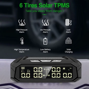 Автомобильная TPMS, система контроля давления в шинах, Цифровой дисплей Солнечной энергии, Автоматическая охранная сигнализация С 6 внешними датчиками