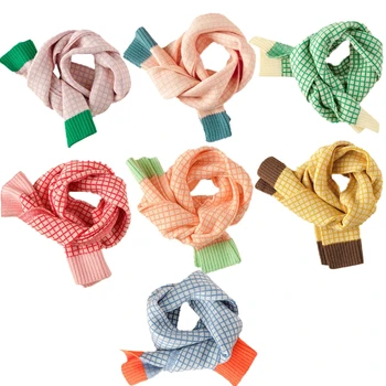 2024 Новый Детский шерстяной шарф с контрастной решеткой, Осень-зима, Теплый клетчатый шарф для маленьких девочек и мальчиков