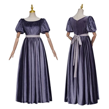 Женское фиолетовое бархатное платье средневекового викторианского ренессанса, бальное платье Джейн Остин, костюм для чаепития в стиле регентства
