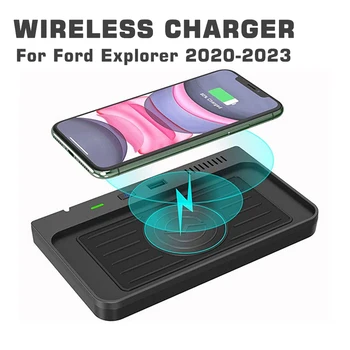 Беспроводное зарядное устройство QI для аксессуаров центральной консоли Ford Explorer 2023 2022 2021 2020 Автомобильная индукционная зарядка с USB-портами