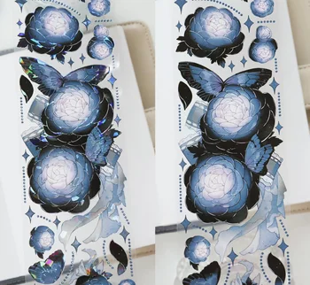 Винтажная пионово-сине-серая лента Васи для изготовления открыток, декоративная наклейка для скрапбукинга 