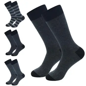 1 пара носков до середины икры, полосатые утолщенные нескользящие Удобные эластичные мужские деловые носки из морозостойкого хлопка на осень-зиму