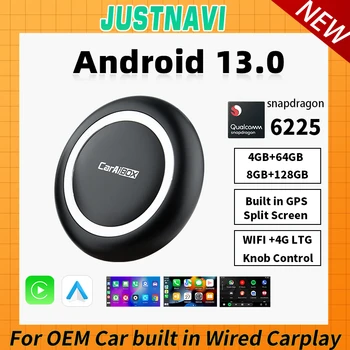 JUSTNAVI CarPlay Ai Box Android 13 Led Беспроводной Android Auto Для Smart Для Tv Box QCM6225 Для Youtube Netflix Проводной Carplay Car