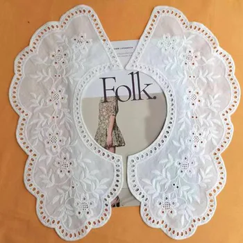 Популярный Белый хлопчатобумажный кружевной вырез с цветочной вышивкой, воротник с гипюровой аппликацией, отделка для пошива детской одежды, свадебный аксессуар