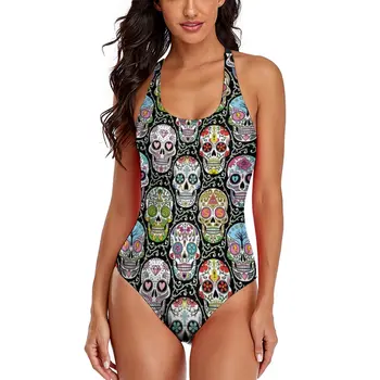 Красочный купальник-скелет, Мексиканский сахарный череп, купальники для серфинга, пуш-ап, сексуальные купальники с перекрестной спинкой, пляжная одежда с принтом.