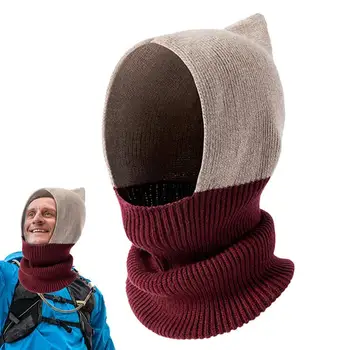 Женский шарф с капюшоном, Зимний Вязаный шарф с капюшоном, Вязаные Зимние шапки для женщин, Теплый шарф с капюшоном Для мужчин и женщин, Шапочка-бини
