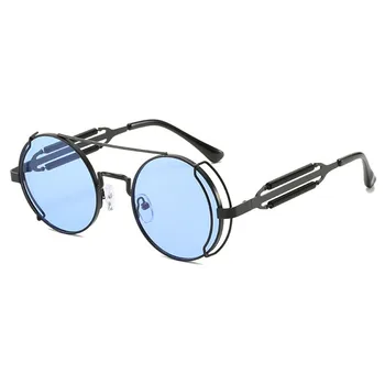 Унисекс Солнцезащитные очки в стиле стимпанк в промышленном стиле, круглые очки в тонкой металлической оправе