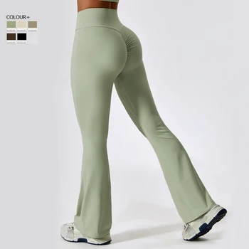 Женские широкие брюки для йоги, ощущение обнаженности, Эластичные брюки-клеш с высокой талией, сексуальные тренировочные брюки для подтяжки ягодиц, женская спортивная одежда