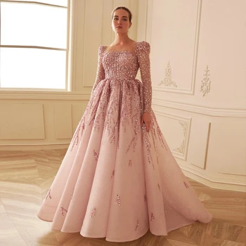 Пыльно-розовые роскошные вечерние платья Дубая с длинными рукавами для женщин, свадебная вечеринка, Арабские мусульманские вечерние платья для выпускного вечера