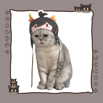 Аниме Genshin Impact, одежда для маленьких кошек Zhongli, шляпа, головные уборы, костюмы для косплея, реквизит для фотосъемки, товары для собак и домашних животных.