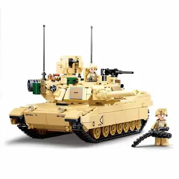 SLUBAN Вторая Мировая Война 2 Военные США Abrams M1A2 Боевой Танк Колесница Строительные Блоки Армейские Классические Аксессуары Модель Детские Подарочные Игрушки
