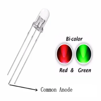 100ШТ Двухцветных красно-зеленых светодиодов 5 мм с общим анодом, ультраярких, прозрачных, с круглой головкой, двухцветных, прозрачных для воды, световых шариков