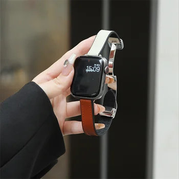 Ретро Ремешок из натуральной Кожи Для Apple Watch Band Ultra 8 7 49 41 45 мм Сменный Браслет Для iwatch 6 SE 5 4 3 2 42 38 44 40 мм