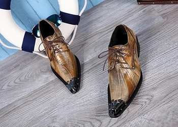 2018 деловые мужские туфли с заостренными ножками из железной кожи на шнуровке, повседневные модные туфли-оксфорды с тиснением, свадебные туфли для смокинга