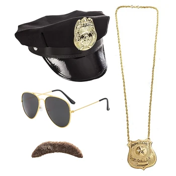 ПЕСЕНАР 
Аксессуары для костюма полицейского - набор из 4 предметов - Полицейская шляпа, усы и авиаторские очки