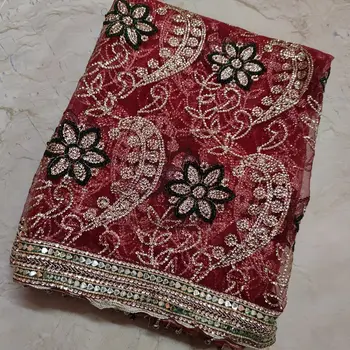 Потрясающие Индийские Свадебные сари, Длинный шарф-Дупатта, Тканевая сетка ручной вышивки, длина вуали 185 см
