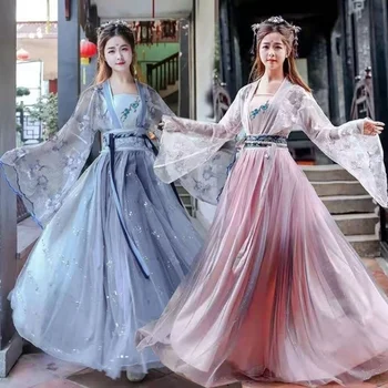 Традиционное китайское женское платье Hanfu в цветочек, старинное платье, красивое танцевальное Hanfu, оригинальное платье принцессы Тан