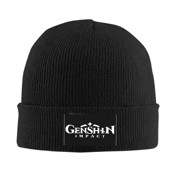 Genshin Impact Логотип Skullies, шапочки, кепки Унисекс, зимняя теплая вязаная шапка для взрослых, Аниме-игры, шапки-капоты, лыжная кепка на открытом воздухе