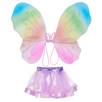 Сетчатая юбка-пачка с крыльями бабочки, наряд для косплея, 2 шт., костюм-пачка на Хэллоуин для девочек, комплект одежды для вечеринки на Хэллоуин
