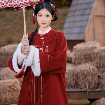 Оригинальное платье Hanfu с вышитой планкой, длинная куртка, платье Han Element, костюм с открытыми плечами, осенне-зимний костюм Hanfu,