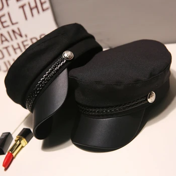 Мода Путешествия Женщины Мужчины Капитанские Черные береты с плоским верхом Восьмиугольная Шляпа Матросские шляпы Шляпа