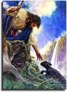 Иисус тянется к черному плакату, настенному искусству, отпечаткам на холсте