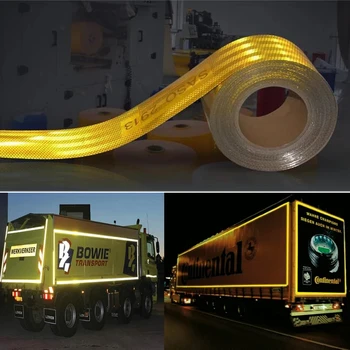 2 дюйма * 45 м Желтые Светоотражающие ленты высокой видимости SASO 2913 Рынок Саудовской Аравии ПЭТ Металлизированная Отражающая пленка для грузовых автомобилей