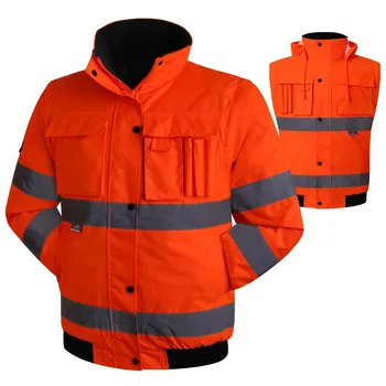 Зимняя светоотражающая защитная куртка из светоотражающей ткани, теплая ветрозащитная водонепроницаемая куртка, Съемные рукава, Светоотражающая рабочая одежда
