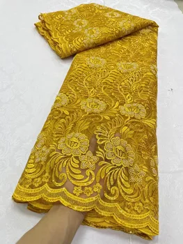 Роскошная Африканская кружевная ткань с бисером ручной работы 2023, Высококачественная вышивка Французского жениха, Нигерийские кружевные ткани с пайетками для шитья