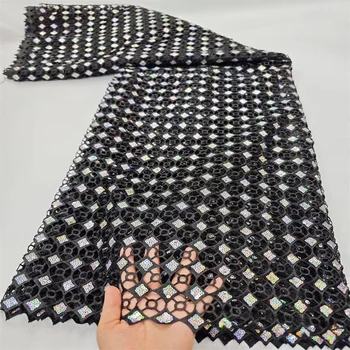 Черное новейшее высококачественное Африканское Нигерийское тюлевое кружевное платье из органзы с вышивкой, Гипюровое вечернее платье, Водорастворимый французский 5 ярдов