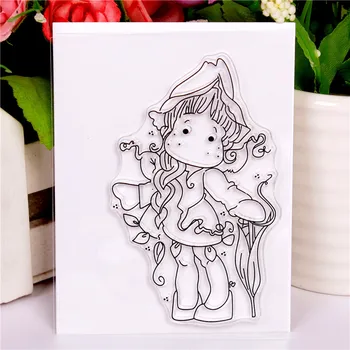 Прозрачные штампы с рисунком цветочницы для скрапбукинга своими руками/ изготовления открыток / детских рождественских украшений