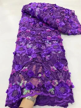 Модная Кружевная ткань с 3D цветочной вышивкой, Кружевные ткани с Розовыми блестками 2023, Роскошное Сетчатое Кружево в Африканском стиле Нигерийского качества С камнями