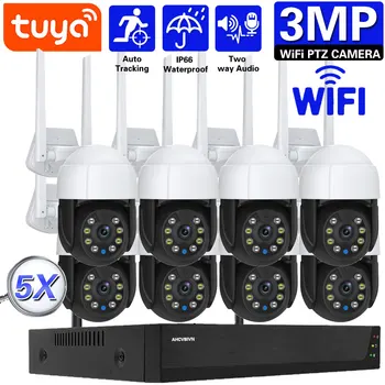Tuya Smart Life 8CH 3MP TUYA Smart Wireless Wifi Система Видеонаблюдения С Автоматическим Отслеживанием Камеры Цветного Ночного Видения Система Безопасности
