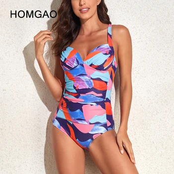 HOMGAO Сексуальный женский купальник с эффектом пуш-ап, большие размеры, контроль живота, цельные купальники, купальники с принтом, пляжная одежда