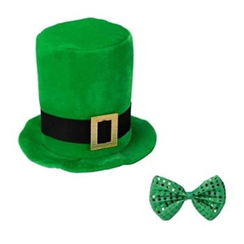 Зеленый цилиндр L93F праздничный галстук StPatrick для празднования ирландского национального дня Головной убор