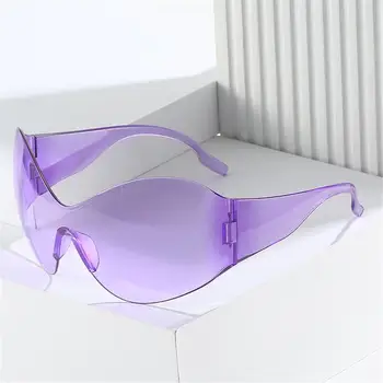 Модные солнцезащитные очки без оправы с защитой от UV400 Солнцезащитные очки Y2K Облегают большие футуристические солнцезащитные очки Черные солнцезащитные очки