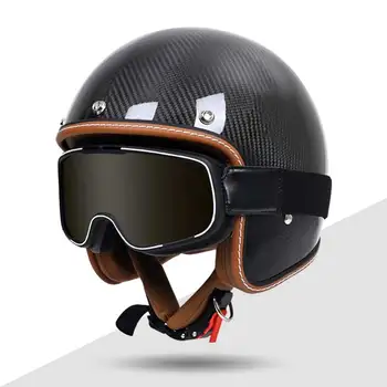 Мужской винтажный мотоциклетный шлем из углеродного волокна KEAZ с открытым лицом, одобренный DOT, с ретро-очками, легкий