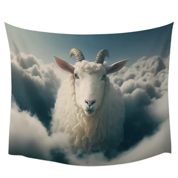 Гобелен с овечьим небом и белыми облаками, висящий на стене На заказ в стиле бохо, настенный гобелен, гобелен для домашнего декора