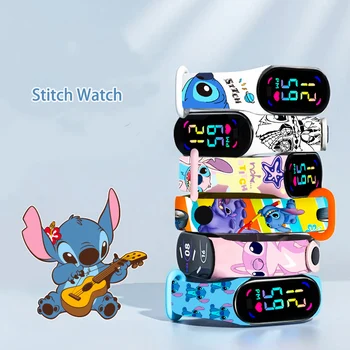 Фигурки аниме, детские часы Disney Stitch, ремешок на запястье, спортивный браслет, детские игрушки с мультяшным рисунком, электронные часы