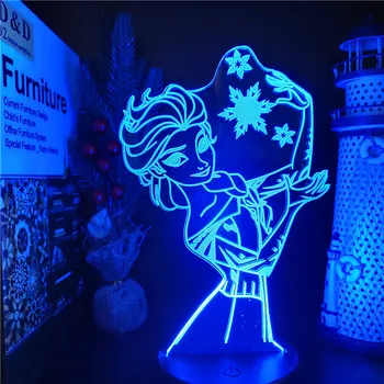 3D Визуальная лампа Frozen Princess Фигурка Анны Эльзы Ольфы Светодиодный ночник Акриловая Иллюзия Настольная лампа Домашний Декор Детские Игрушки