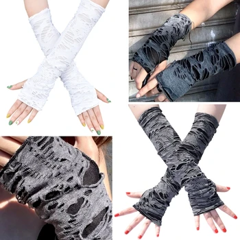 Перчатки в готическом стиле для девочек, потертые Темные Перчатки, аксессуары для вечеринки в честь Хэллоуина