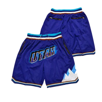 Баскетбольные шорты UTAH С четырьмя карманами на молнии, Швейная вышивка, Высококачественные спортивные шорты на открытом воздухе, Пляжные брюки, фиолетовые, Новые эластичные