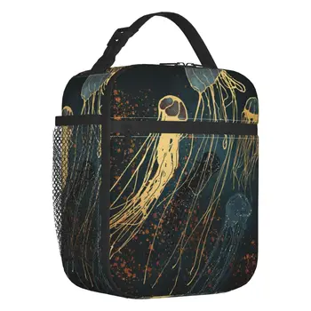 Изолированная сумка для ланча с металлическим рисунком медузы для пикника на открытом воздухе, портативный термоохладитель, коробка для бенто для женщин и детей