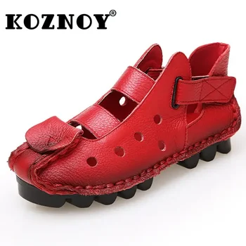 Женские босоножки на танкетке Koznoy 2024, натуральная кожа 3 см, Новые Летние туфли из натуральной кожи, Удобные Модные женские туфли на крючках больших размеров