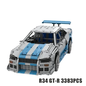 НОВЫЙ 1： 8 R34 GT-R 3383ШТ комплект для сборки модели суперкара, блокирующие кирпичи, игрушка, Рождественский подарок