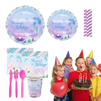 Посуда для вечеринки в честь Дня рождения Русалки 96шт Удивительная Посуда для Дня рождения, Забавные тарелки для вечеринки, Удобные тарелки для вечеринки в честь Дня рождения